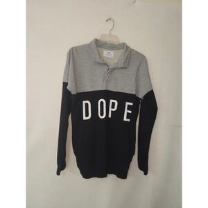 Dope Sweatshirt Mens Large Gray Black Colorblock Graphic Zip Pockets Polo Terry